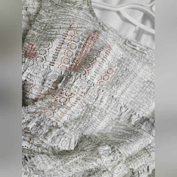 Bnwot,.Zara Sheer Textured Gray Long Sleeve Crop Top. - Picture 3 of 10